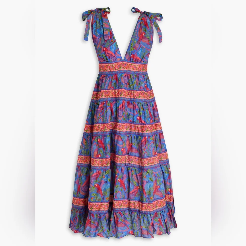 NWT FARM RIO | $265 Blue Macaw Tiered Dress - Picture 8 of 8